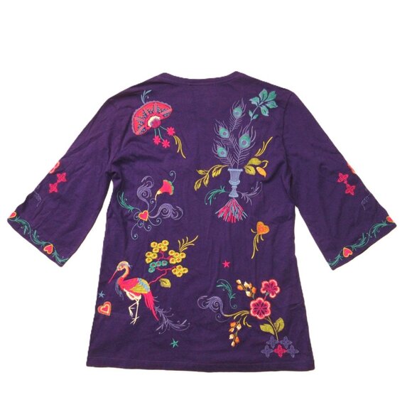 NWT Johnny Was Ariela Boxy Knit Tee in Plum Purple Embroidered Cotton Top XS - Picture 4 of 4